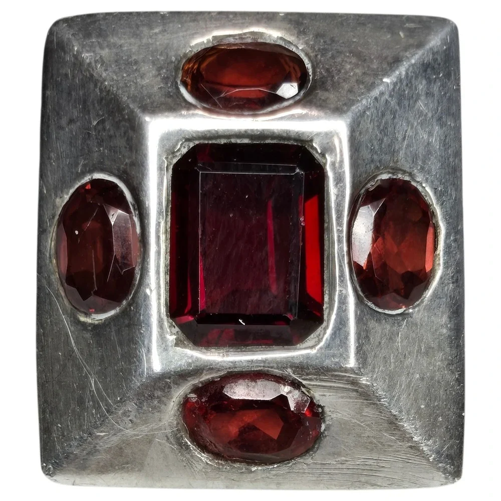 Vintage Square Ring Sterling Silver 925 Size 7.5 Red Garnet Statement Bold